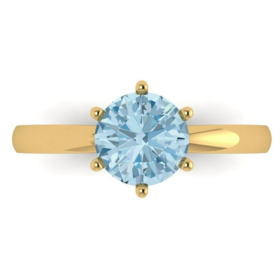 1.5 ct Round Cut Natural Sky Blue Topaz Solitaire Engagement Ring for Women in 14K Yellow Gold