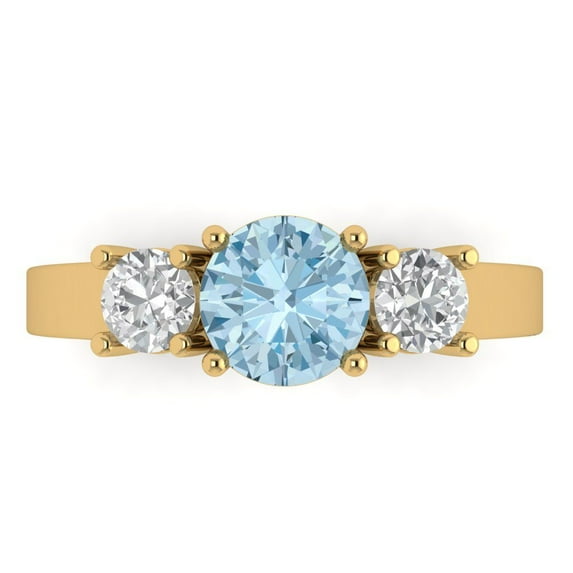 1.5 ct Round Cut Natural Sky Blue Topaz Three-Stone Engagement Ring for Women in 18K Yellow Gold