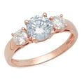 thumbnail image 1 of 1.5 ct Round Cut Natural Swiss Blue Topaz 3 Stone 14K Rose Gold Womens Engagement Ring, 1 of 3
