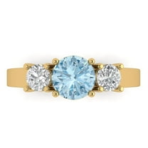 1.5 ctw 3 Stone Anniversary Ring for Women | Round Cut Natural Swiss Blue Topaz | Hyperallergenic Solid 18K Yellow Gold