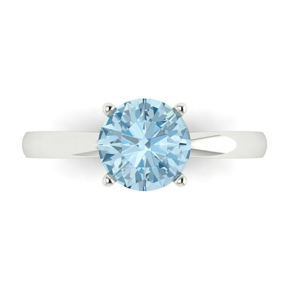 Clara Pucci 14K White Gold 1.5ct SwissBlueTopaz Solitaire Ring for Women