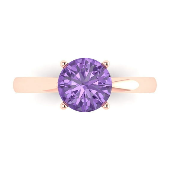 Clara Pucci 14K Rose Gold Solid Gold Alexandrite Solitaire Anniversary Ring for Women - 1.5 cttw Round Cut