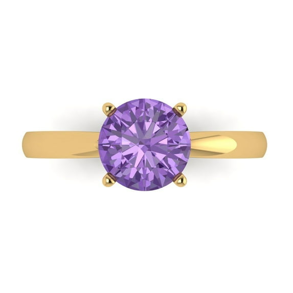 Clara Pucci 14K Yellow Gold Solid Gold Alexandrite Solitaire Anniversary Ring for Women - 1.5 cttw Round Cut