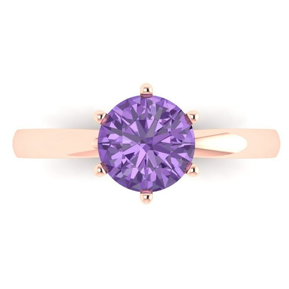 1.5 ct Round Cut Simulated Alexandrite Solitaire 18K Rose Gold Womens Engagement Ring