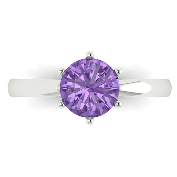 1.5 ct Round Cut Simulated Alexandrite Solitaire Engagement Ring for Women in 14K White Gold