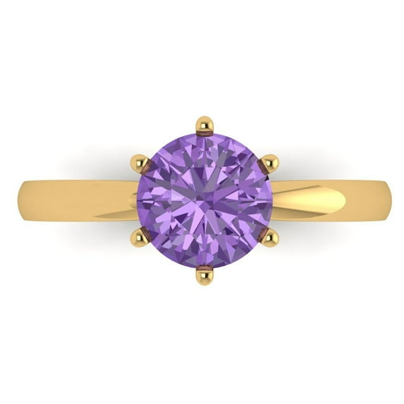 1.5 ct Round Cut Simulated Alexandrite Solitaire Engagement Ring for Women in 18K Yellow Gold