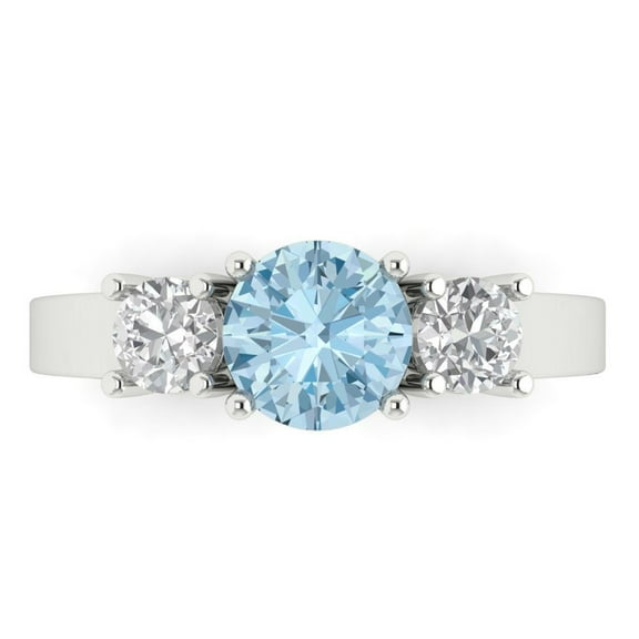Clara Pucci 14K White Gold 1.5ct Blue Three-Stone Ring for Women