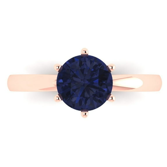 1.5 ctw Solitaire Anniversary Ring for Women | Round Cut Simulated Blue Sapphire | Hyperallergenic Solid 14K Rose Gold