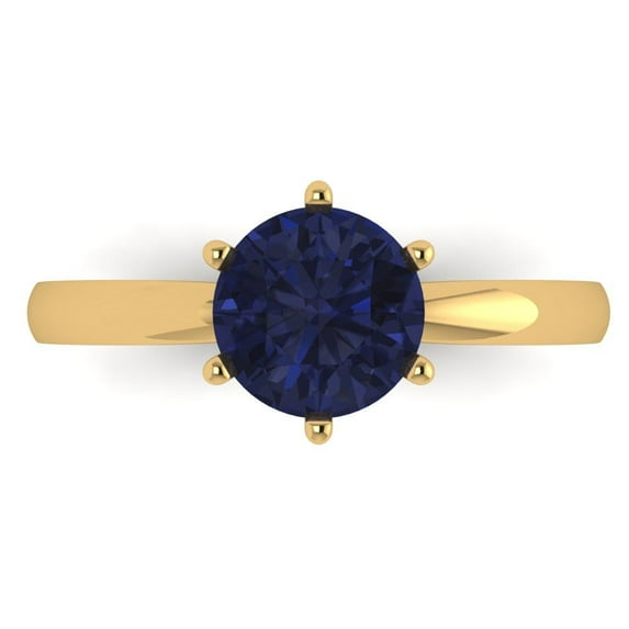 1.5 ctw Solitaire Anniversary Ring for Women | Round Cut Simulated Blue Sapphire | Hyperallergenic Solid 18K Yellow Gold