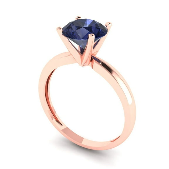 1.5 ct Round Cut Simulated Blue Sapphire Solitaire Engagement Ring for Women in 18K Rose Gold