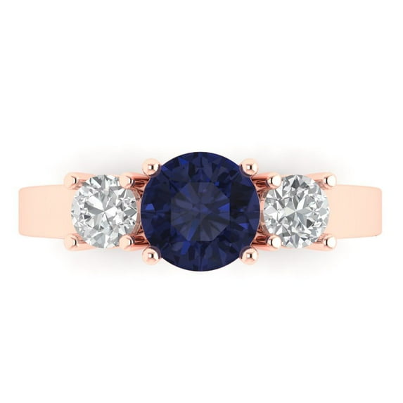 Clara Pucci 14K Rose Gold 1.5ct BlueSapphire Three-Stone Ring for Women