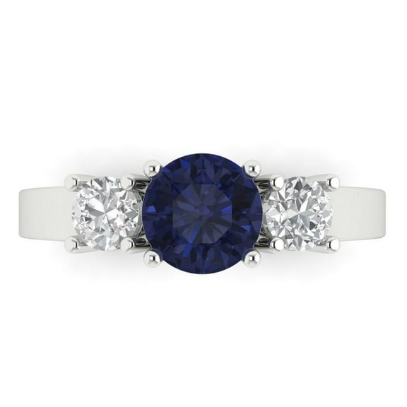 1.5 ct Round Cut Simulated Blue Sapphire Three-Stone Engagement Ring for Women in 14K White Gold