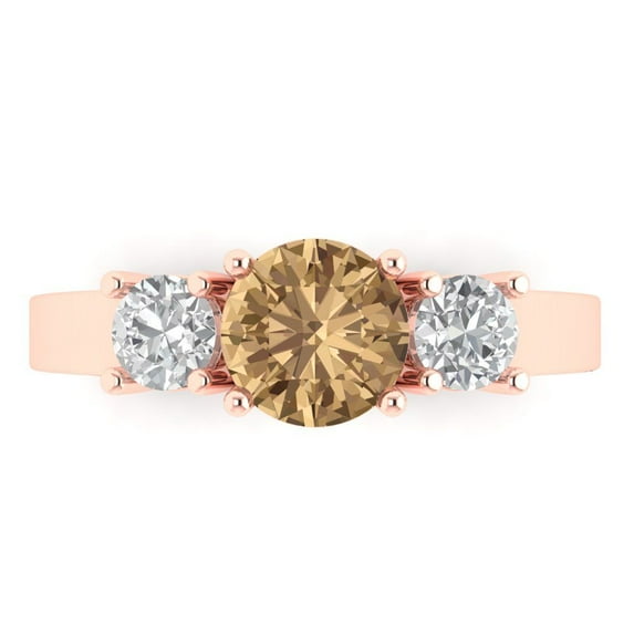 1.5 ct Round Cut Simulated Champagne Diamond 3 Stone 18K Rose Gold Womens Engagement Ring
