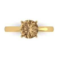 1.5 ctw Solitaire Anniversary Ring for Women | Round Cut Simulated Champagne Diamond | Hyperallergenic Solid 18K Yellow Gold