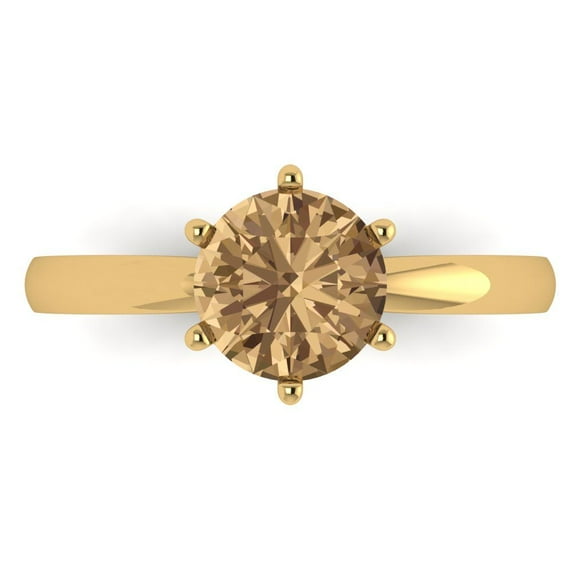 Clara Pucci 14K Yellow Gold 1.5ct Champagne Solitaire Ring for Women