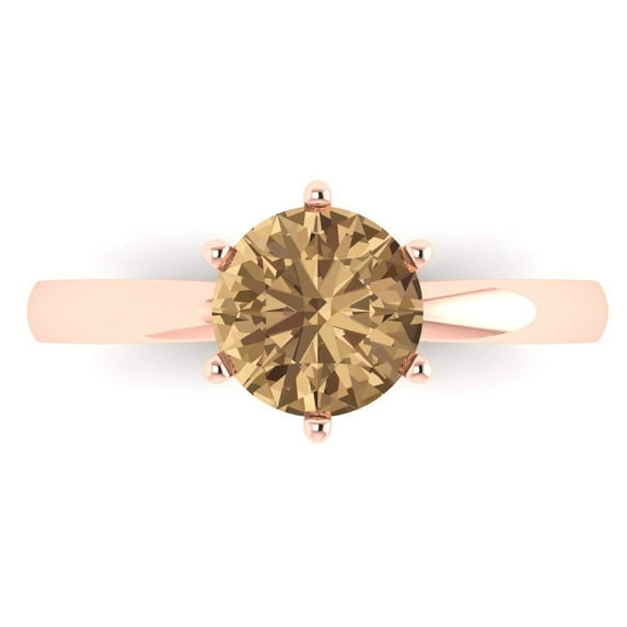 1.5 ct Round Cut Simulated Champagne Diamond Solitaire Engagement Ring for Women in 18K Rose Gold