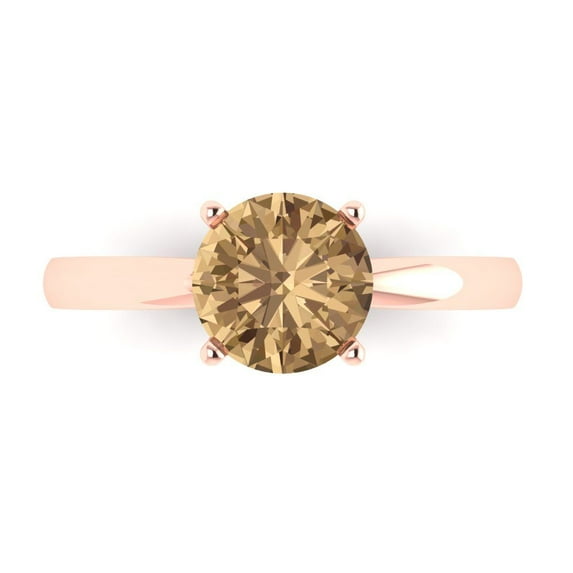 1.5 ct Round Cut Simulated Champagne Diamond Solitaire Engagement Ring for Women in 18K Rose Gold