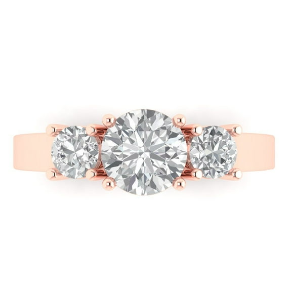 1.5 ct Round Cut Simulated Diamond 3 Stone 18K Rose Gold Womens Engagement Ring
