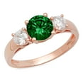 thumbnail image 1 of 1.5 ct Round Cut Simulated Emerald 3 Stone 14K Rose Gold Womens Engagement Ring, 1 of 4