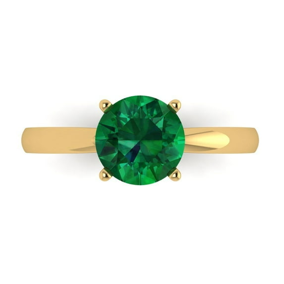 1.5 ct Round Cut Simulated Emerald Solitaire Engagement Ring for Women in 18K Yellow Gold