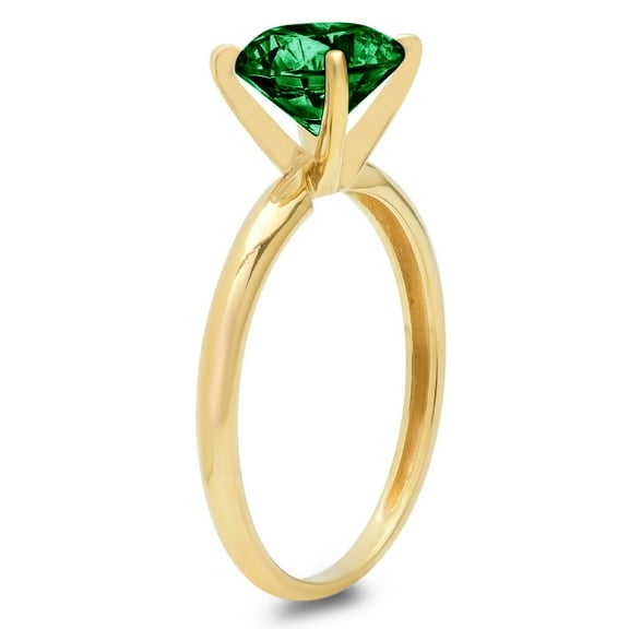 1.5 ct Round Cut Simulated Emerald Solitaire Engagement Ring for Women in 18K Yellow Gold
