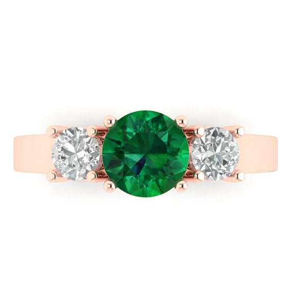 Clara Pucci 14K Rose Gold 1.5ct Emerald Three-Stone Ring for Women