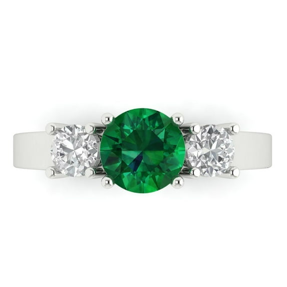 Clara Pucci 14K White Gold 1.5ct Emerald Three-Stone Ring for Women