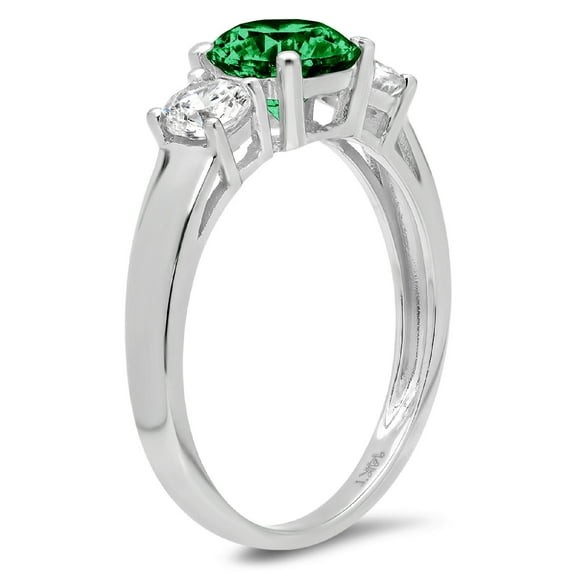 1.5 ct Round Cut Simulated Emerald Three-Stone Engagement Ring for Women in 18K White Gold