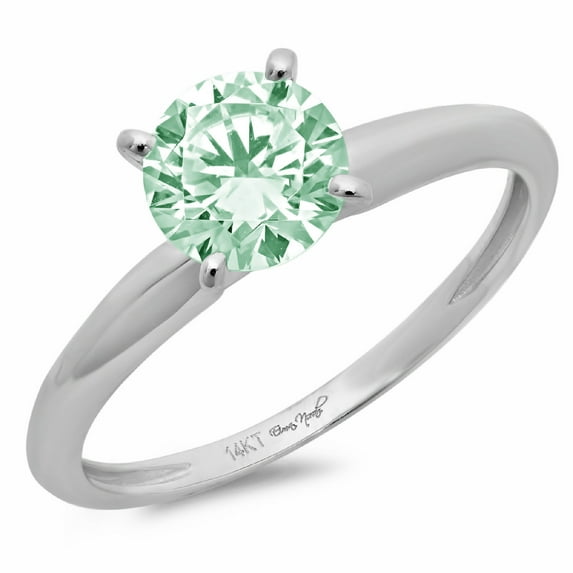1.5 ct Round Cut Simulated Green Diamond Solitaire 14K White Gold Womens Engagement Ring