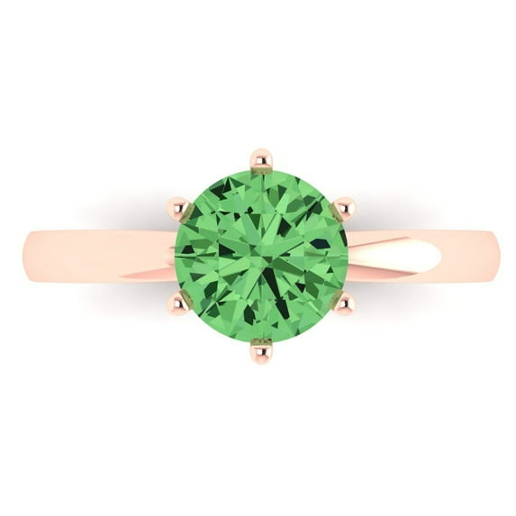 1.5 ctw Solitaire Anniversary Ring for Women | Round Cut Simulated Green Diamond | Hyperallergenic Solid 18K Rose Gold