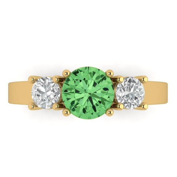 1.5 ct Round Cut Simulated Green Diamond Three-Stone Engagement Ring for Women in 14K Yellow Gold
