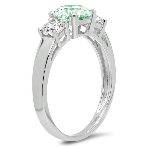 1.5 ct Round Cut Simulated Green Diamond Three-Stone Engagement Ring for Women in 18K White Gold
