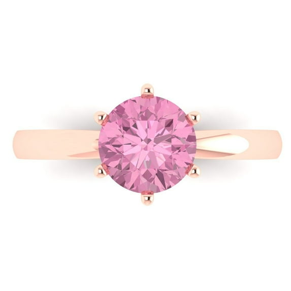 1.5 ctw Solitaire Anniversary Ring for Women | Round Cut Simulated Pink Diamond | Hyperallergenic Solid 18K Rose Gold