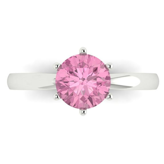 1.5 ctw Solitaire Anniversary Ring for Women | Round Cut Simulated Pink Diamond | Hyperallergenic Solid 18K White Gold