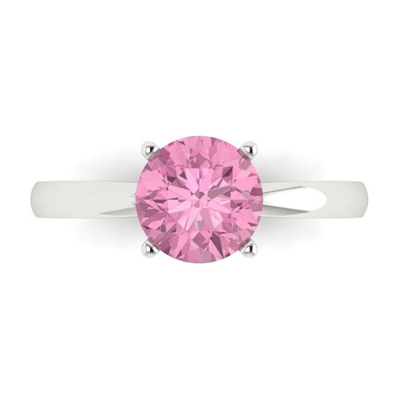 1.5 ctw Solitaire Anniversary Ring for Women | Round Cut Simulated Pink Diamond | Hyperallergenic Solid 18K White Gold