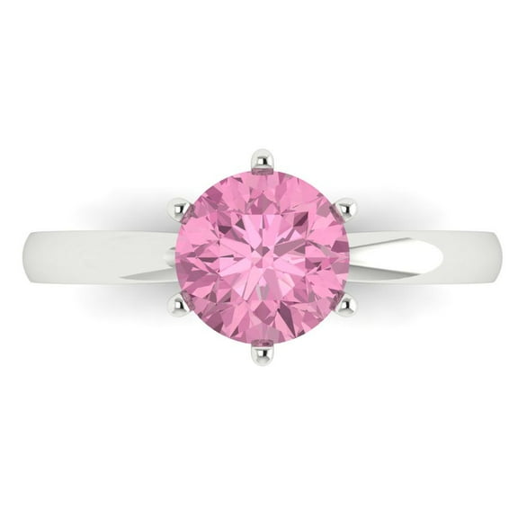 1.5 ct Round Cut Simulated Pink Diamond Solitaire Engagement Ring for Women in 14K White Gold