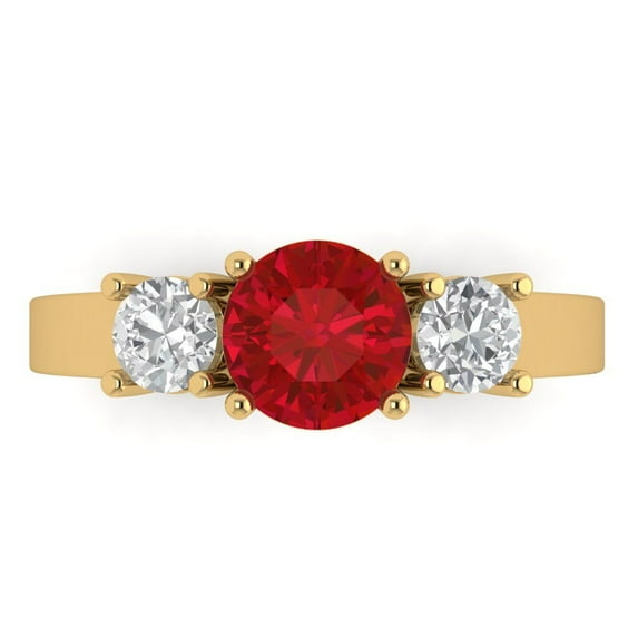 1.5 ct Round Cut Simulated Pink Tourmaline Three-Stone Engagement Ring for Women in 18K Yellow Gold