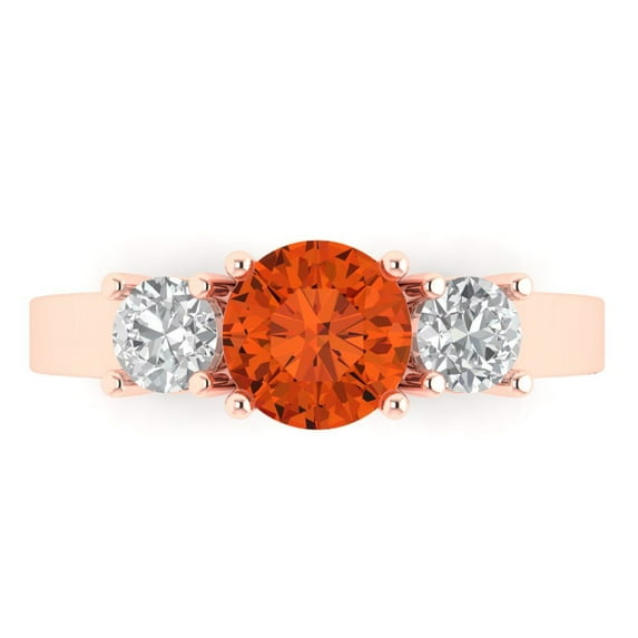 Clara Pucci 14K Rose Gold 1.5ct Red Three-Stone Ring for Women