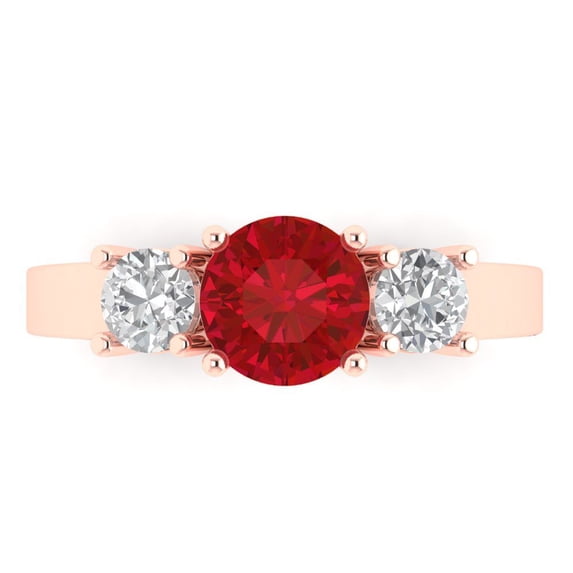 Clara Pucci 14K Rose Gold Solid Gold Ruby Three-Stone Anniversary Ring for Women - 1.5 cttw Round Cut