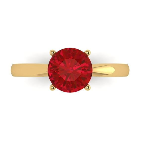 1.5 ctw Solitaire Anniversary Ring for Women | Round Cut Simulated Ruby | Hyperallergenic Solid 18K Yellow Gold