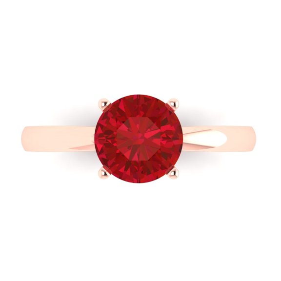 Clara Pucci 14K Rose Gold 1.5ct Ruby Solitaire Ring for Women