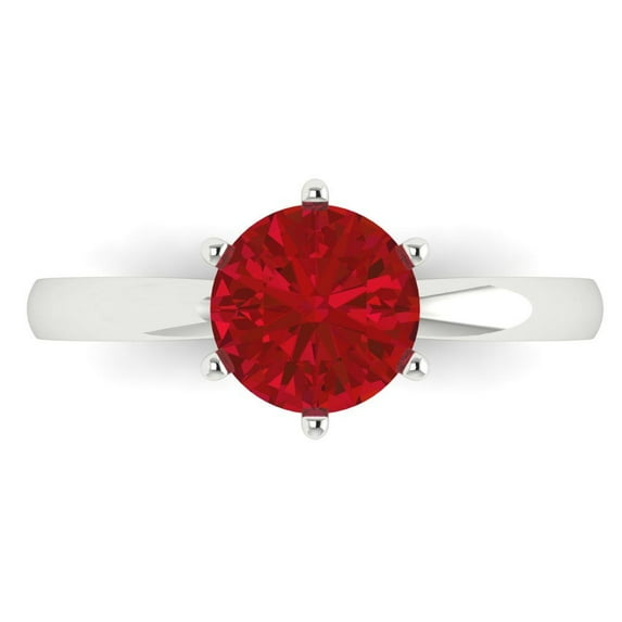1.5 ct Round Cut Simulated Ruby Solitaire Engagement Ring for Women in 18K White Gold
