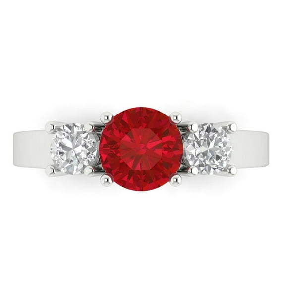Clara Pucci 14K White Gold 1.5ct Ruby Three-Stone Ring for Women
