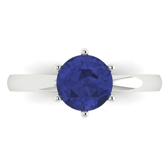 1.5 ctw Solitaire Anniversary Ring for Women | Round Cut Simulated Tanzanite | Hyperallergenic Solid 18K White Gold