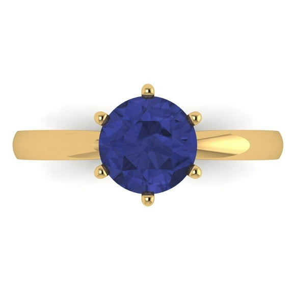1.5 ctw Solitaire Anniversary Ring for Women | Round Cut Simulated Tanzanite | Hyperallergenic Solid 18K Yellow Gold