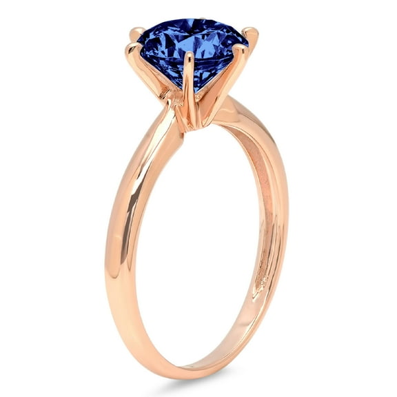 1.5 ct Round Cut Simulated Tanzanite Solitaire Engagement Ring for Women in 14K Rose Gold