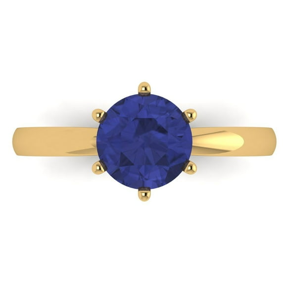1.5 ct Round Cut Simulated Tanzanite Solitaire Engagement Ring for Women in 14K Yellow Gold