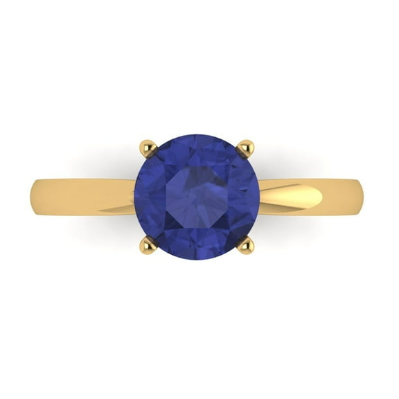 1.5 ct Round Cut Simulated Tanzanite Solitaire Engagement Ring for Women in 18K Yellow Gold