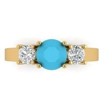 1.5 ctw 3 Stone Anniversary Ring for Women | Round Cut Simulated Turquoise | Hyperallergenic Solid 18K Yellow Gold