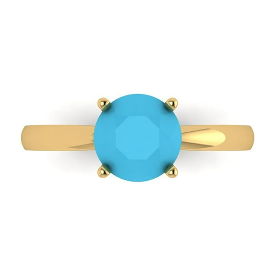 1.5 ct Round Cut Simulated Turquoise Solitaire Engagement Ring for Women in 18K Yellow Gold